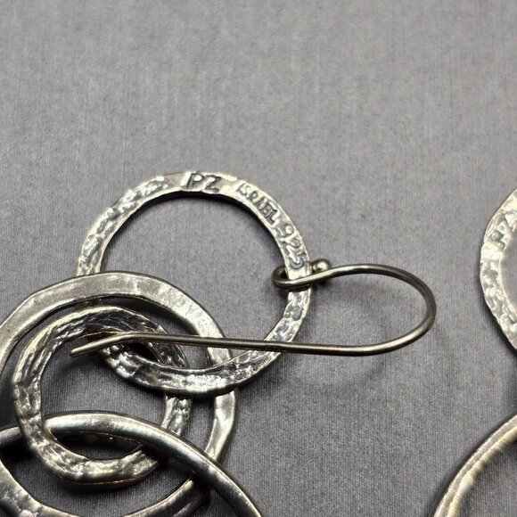 Sterling Silver 925 Multi-Circle Dangle Earrings 2.25" Signed PZ 8.25g Israel - Picture 3 of 5